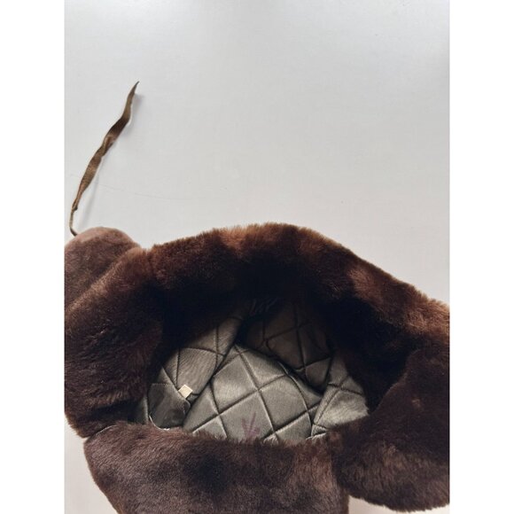Vintage Dark Brown Suede Leather Faux Fur Trapper Hat, Size 59 - Picture 10 of 12